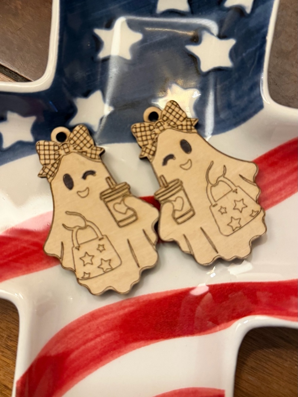 Wooden Ghost Earrings